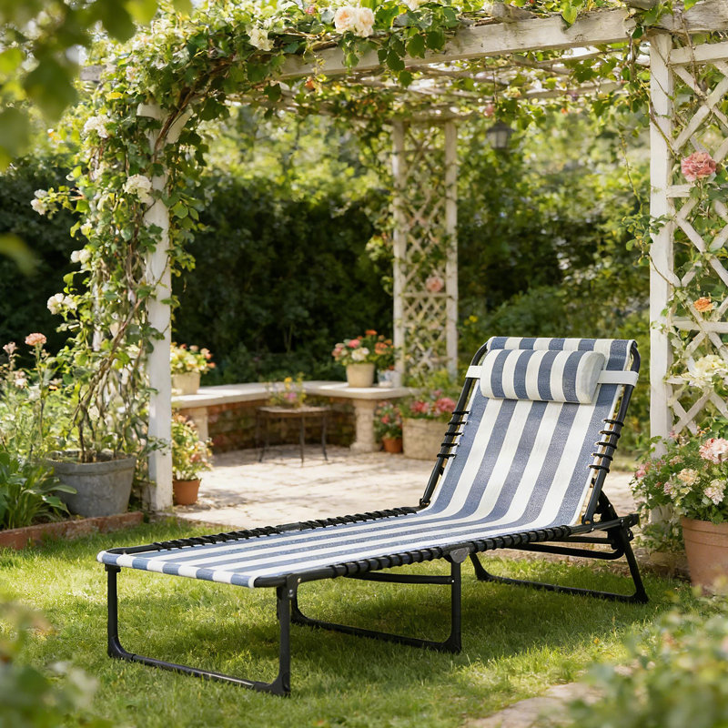 Chaise longue pour l'extérieur, Blanc / bleu foncé / noir