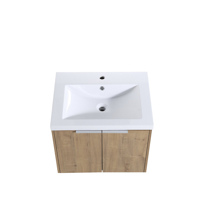 Meuble-lavabo à fermeture en douceur avec lavabo, Imitation chêne, 59"