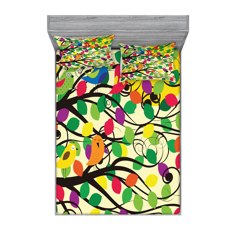 Microfiber Floral Sheet Set, Queen Sheet Set with Fitted Sheet