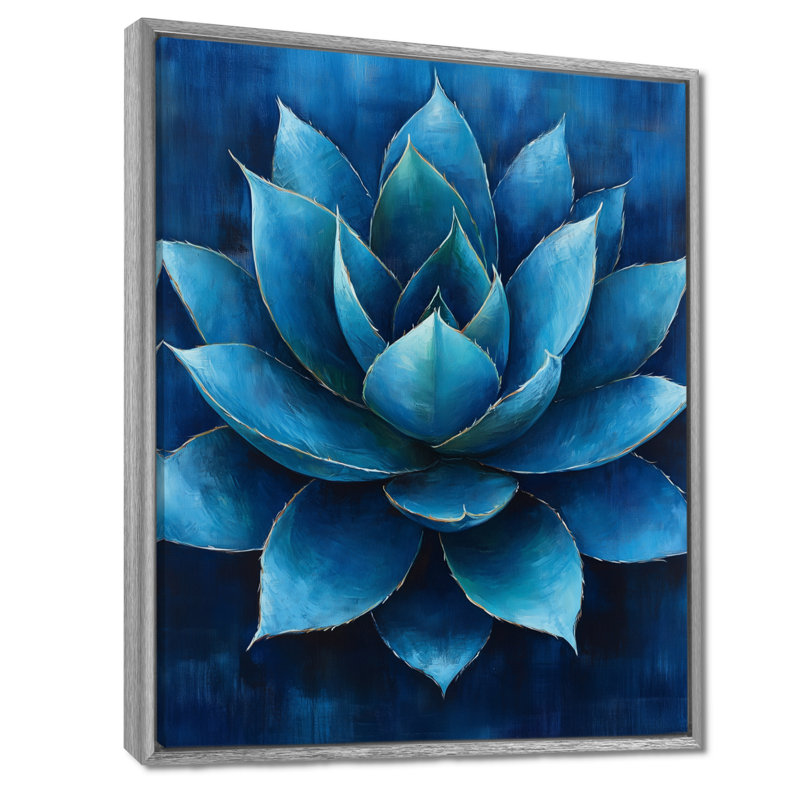 Étoile d'agave bleue - Toile encadrée représentant une plante succulente, H 44 po x l 34 po, Encadrement argenté