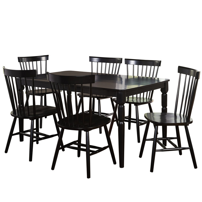 Toccoa Solid Wood Dining Set, 7 Pieces: 1 Table, 6 Chairs, Black Table with Black Chairs