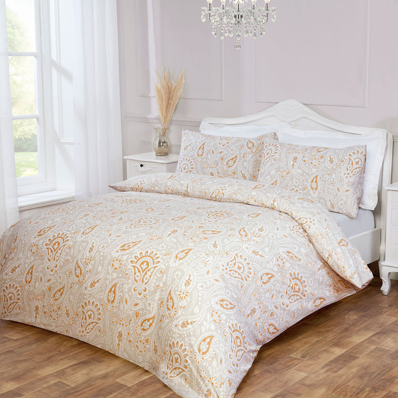 Paisley Print Yellow Ochre Duvet Set    , Single