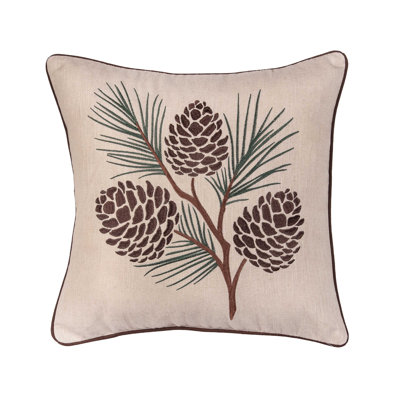 Coussin brodé brodé à motif de pommes de pin et branches d'automne 18 po x 18 po