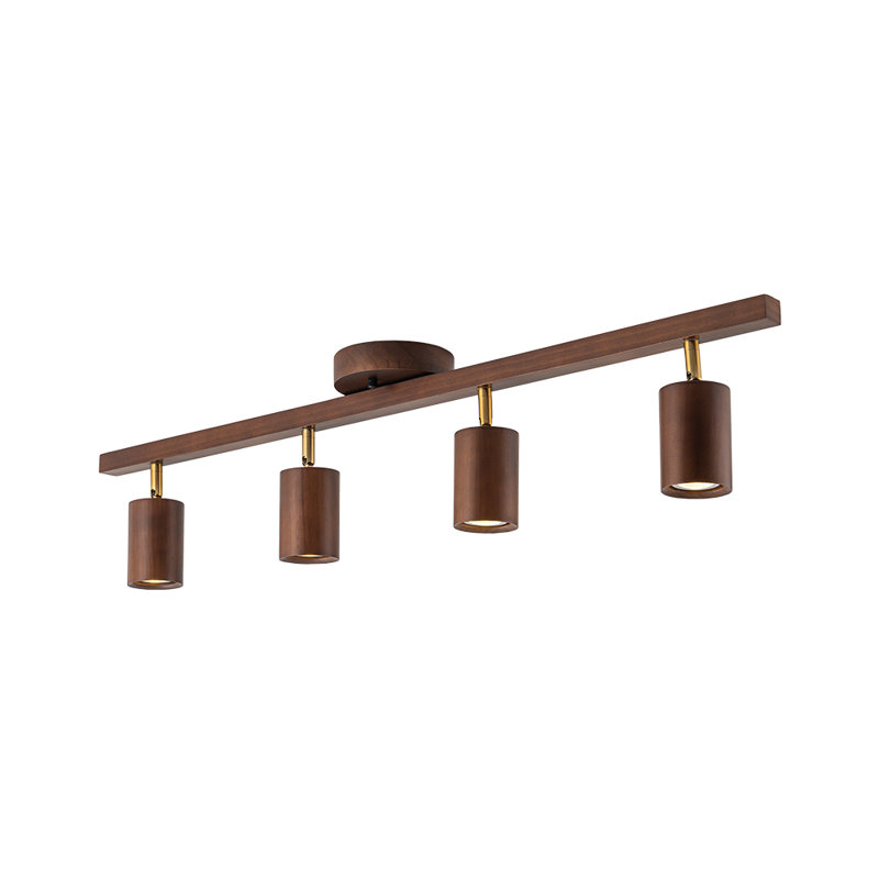 4-Light Linear Semi Flush Mount Track Lighting in Walnut Wood Finish 