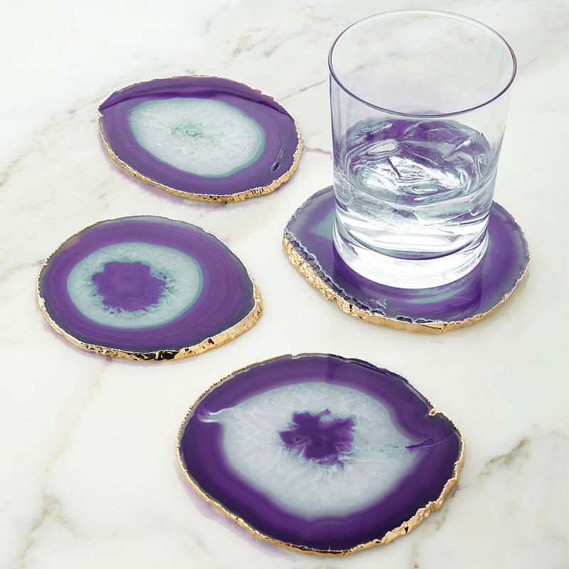 Dessous de verre en pierre d’agate, Mauve / doré, Oui