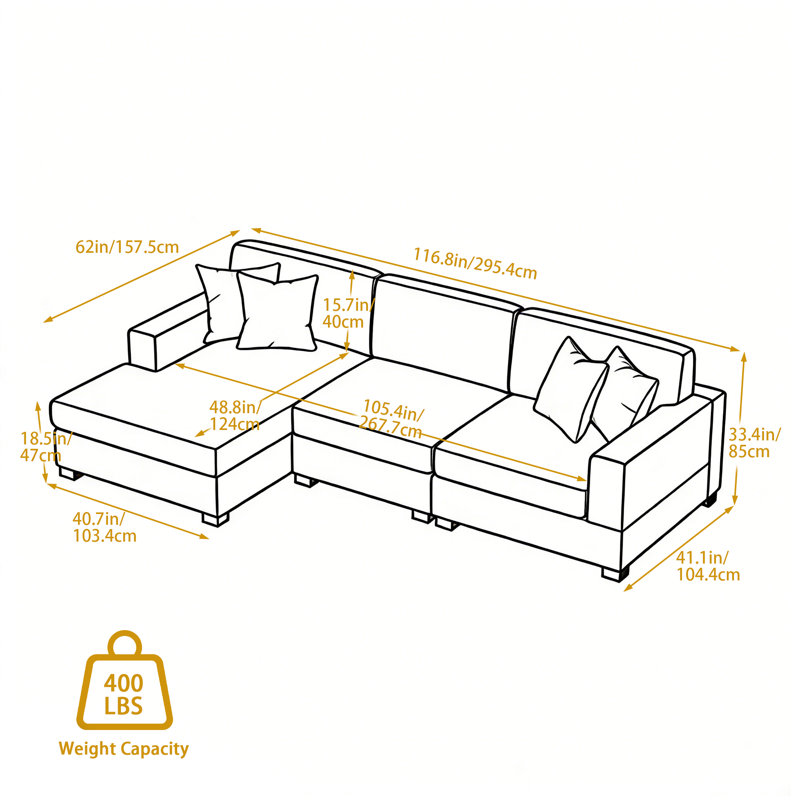 3 - Piece Upholstered Blue Chenille Modular Sectional Sofa with Armrests & Throw Pillows, Blue Chenille, Left Hand Facing