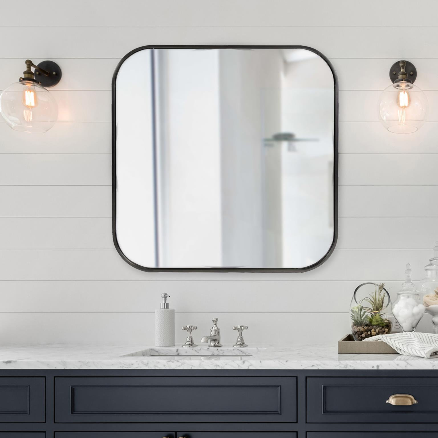 Ovella 30" Accent Mirror, Brushed Black