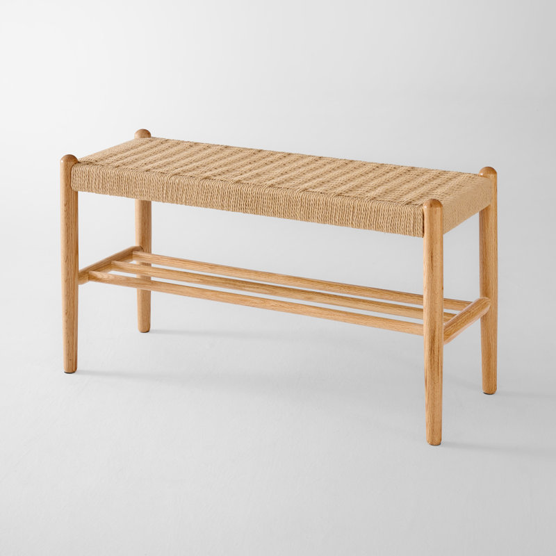 Banc à chaussures tissé en hêtre massif de 31,5 po avec range-chaussures, l 31,5 po