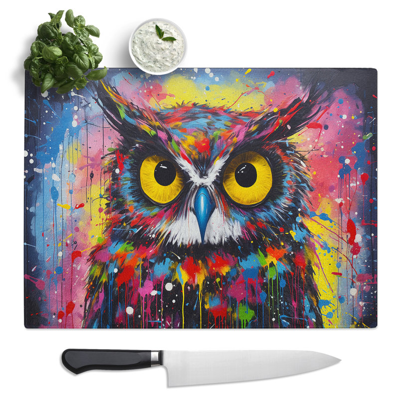 Owl Pop Art  Glass Chopping Board