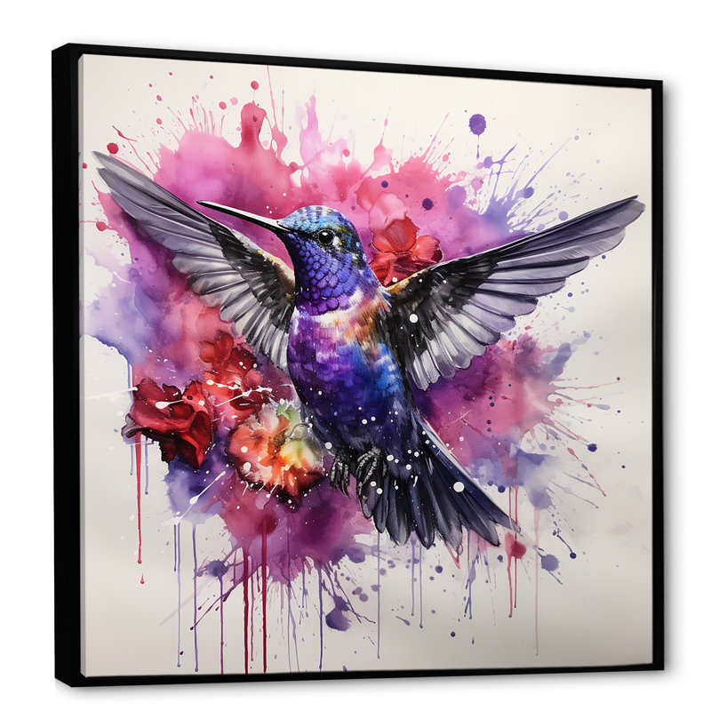 Hummingbird Fluttering Jewel - Art mural colibri, Cadre flottant noir, H 36 po x l 36 po x P 1,5 po