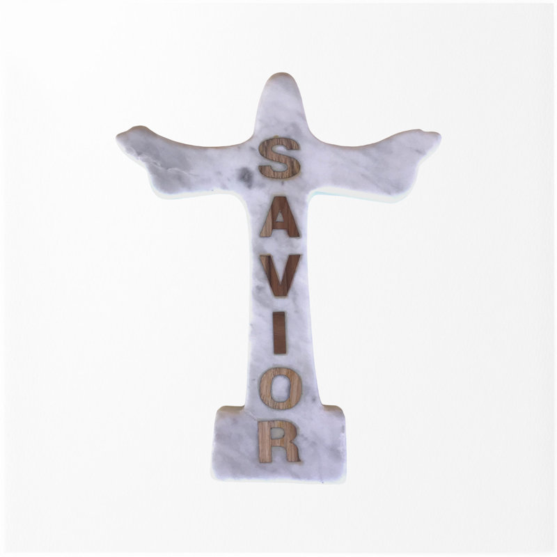 Croix du Christ rédempteur du Christ avec incrustation de sauveur - blanc