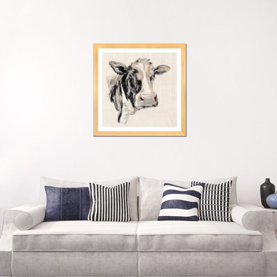 «Expressionistic Cow I Neutral Linen» par Silvia Vassileva - impression d'art graphique