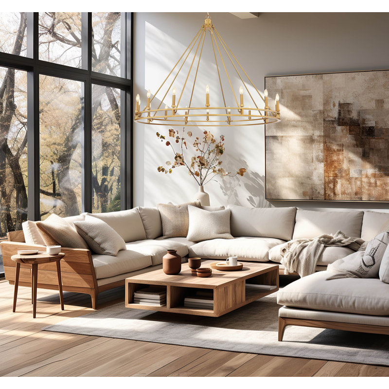 Lustre en laiton Hershel Signature, 16 lumières, H 48,75 po x l 59,75 po x P 59,75 po