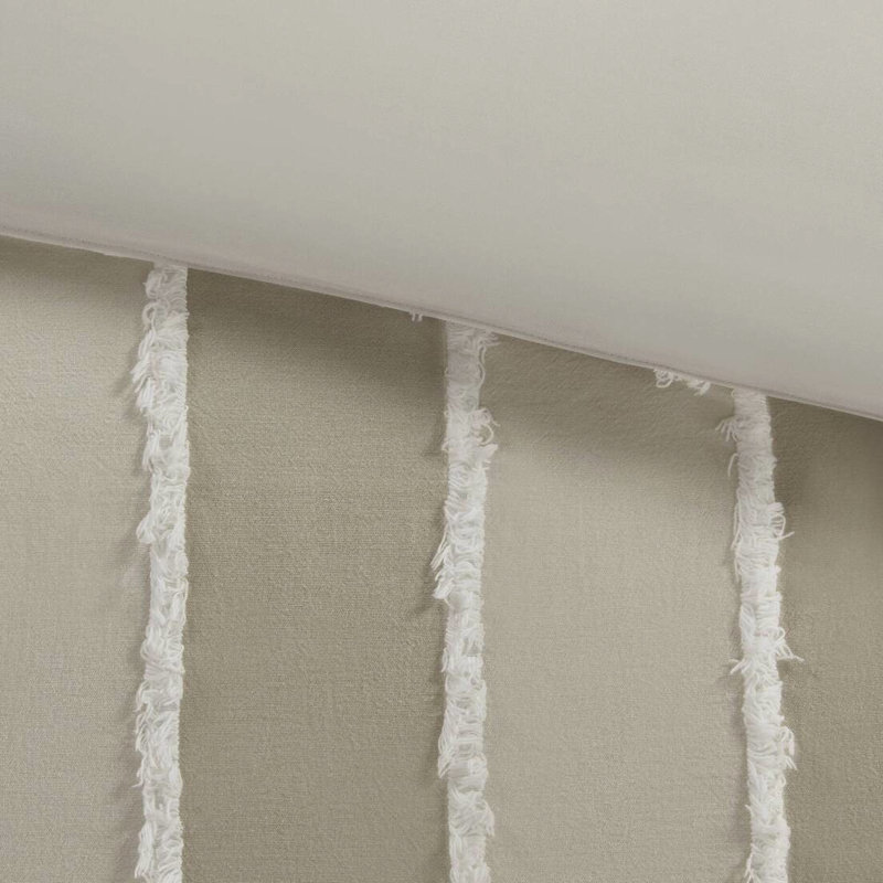 Édredon 3 pièces en coton taupe double / grand - aspect rayé, rembourrage 100%, détails décoratifs, visible, fascinant,