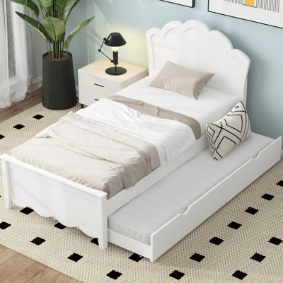 Lit plateforme simple en bois avec tête de lit et lit gigogne attrayant, lit gigogne blanc pratique