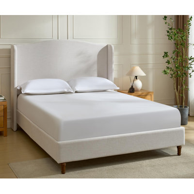 Upholstered Wingback Queen Size Tall Headboard Bed