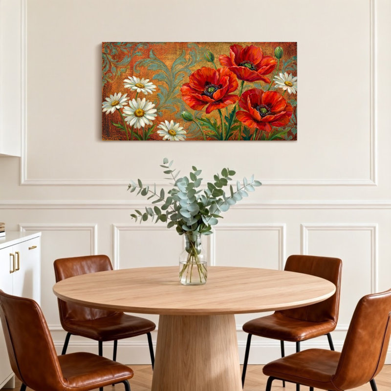 Plantes et fleurs - motif floral coquelicot et marguerite, H 28 po x l 58 po