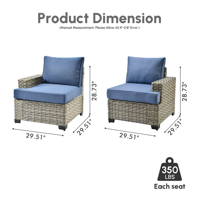 Outdoor Patio Sofa Wicker Modular Sectional Set With Cushions, Denim Blue
