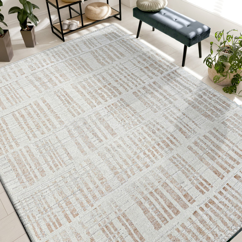 Tapis ivoire et beige noué à la main de haute qualité, Rectangle de 5 pi x 8 pi