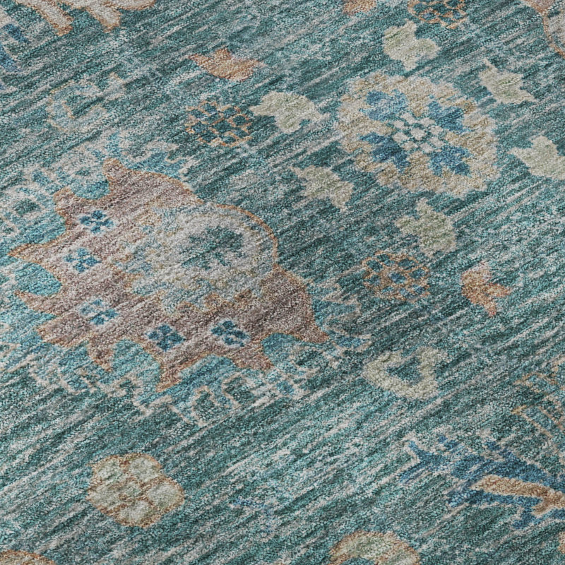 Premium Machine Washable Mayfield AMF2104 Global Rug, Teal, 2'6" x 3'10"