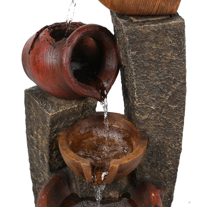 Rustic Brown Poly Resin 3-Tier Outdoor Fountain with LED Lights