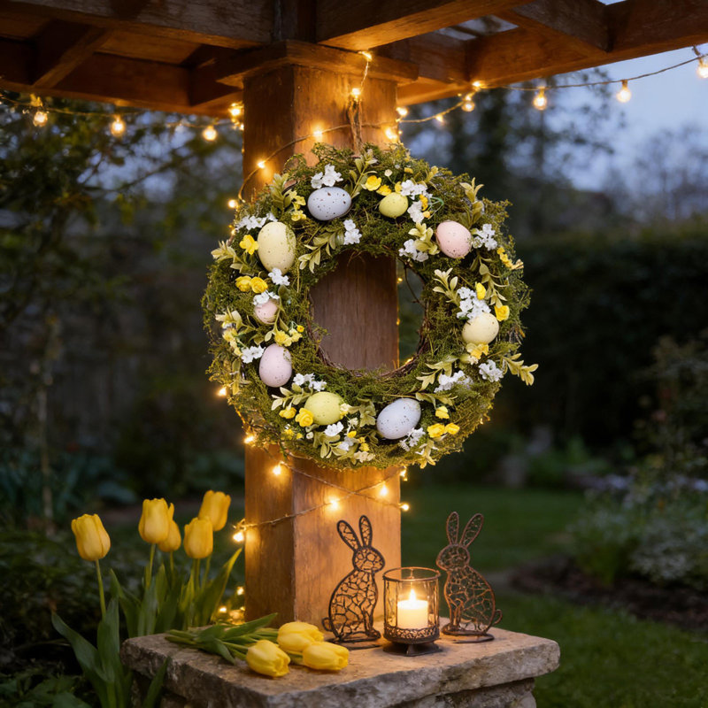 Easter Egg Wreath Suitable For Front Door Hanging Window Display Or General Easter/spring Decoration Features Green Leaves Egg