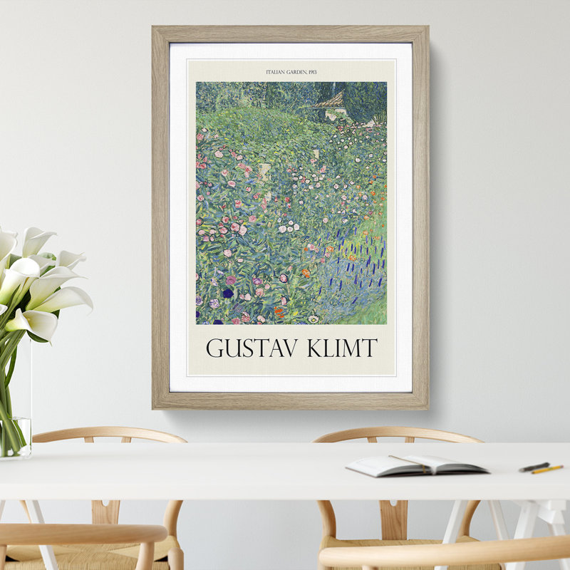 Italian Garden by Gustav Klimt - Picture Frame Art Prints on MDF, Oak Framed, 65cm H x 48cm W x 2cm D