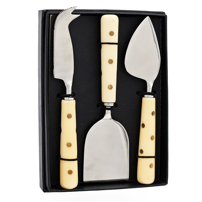 Ensemble 3 pièces de service à fromage avec poignées en résine et décorations métalliques, ensemble de service à fromage pour les réceptions à domicile
