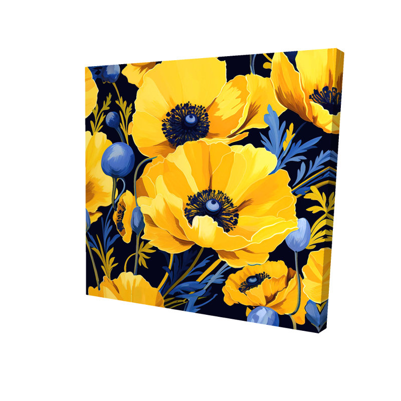 Toile à motif floral jaune et bleu | Décoration de chambre à coucher