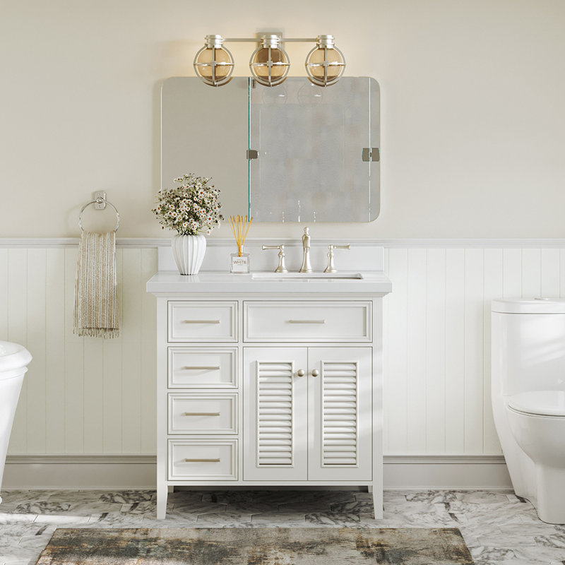Kensington 37'' W Single Vanity, White, Italian Carrara Marble