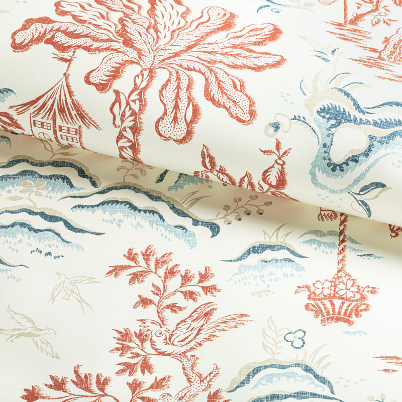 Manoir Valensole 33' L x 27.5" W Wallpaper Roll, Red/Blue