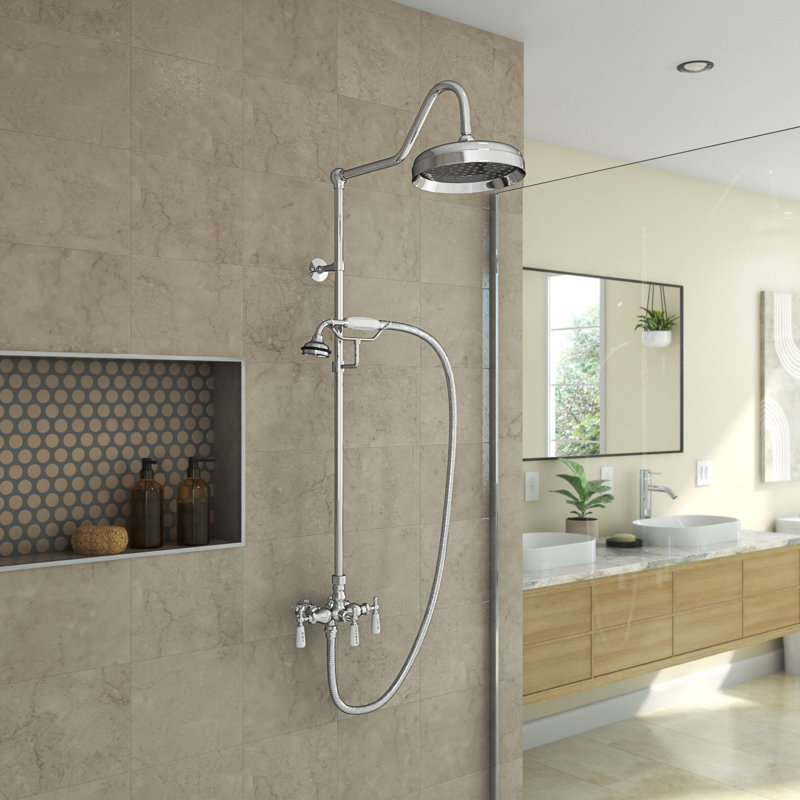 Abbey Rain Fall Shower Faucet Set with Hand Shower (Valve Included), Chrome