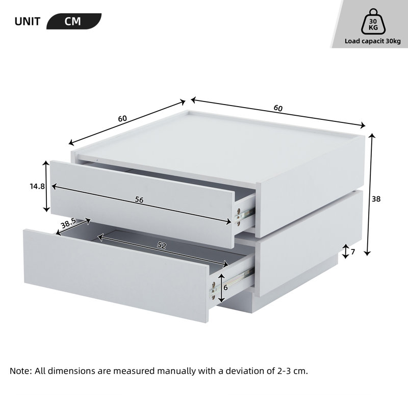  Rotating Coffee Table with Swivel Top and Hidden Storage, 2-Tier Modern Center Table with Drawers, Oak, White