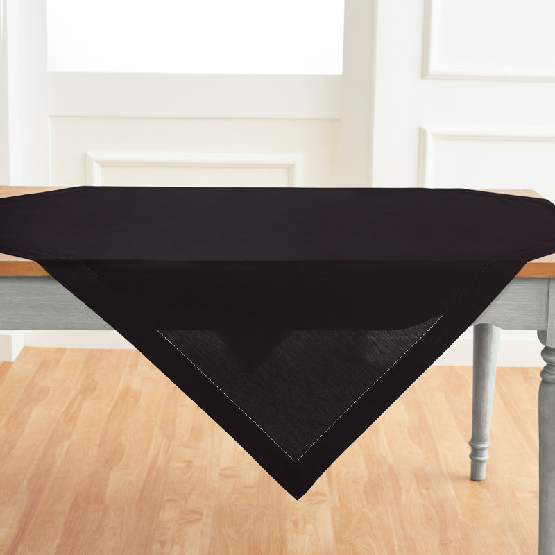 Cotton Linen Hemstitch - 100% Pure Table Throw, Black