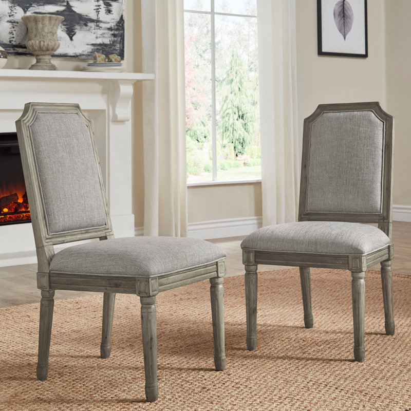 Hildemar 20.5'' H Linen Upholstered Side Chair, Gray Linen, Antique Gray Oak