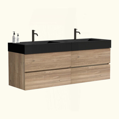 Meuble-lavabo de salle de bain avec lavabo à quartz mat et tiroirs souples, meuble-lavabo mural flottant pour salle de bain moderne, lavabo une pièce mat, KD