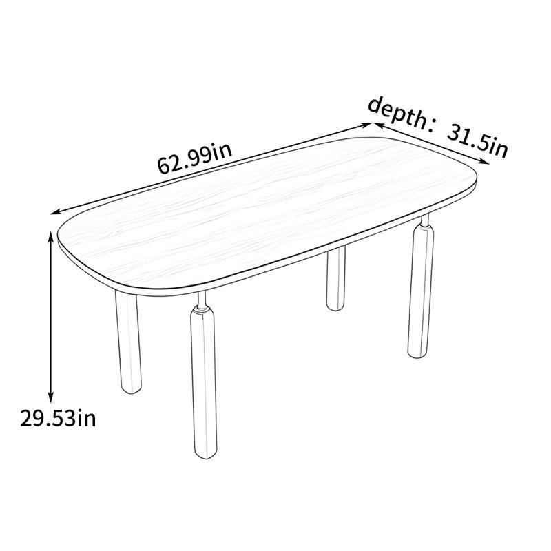 Oval-shaped creative dining table, 29.53 x 62.99"L x 31.5"W