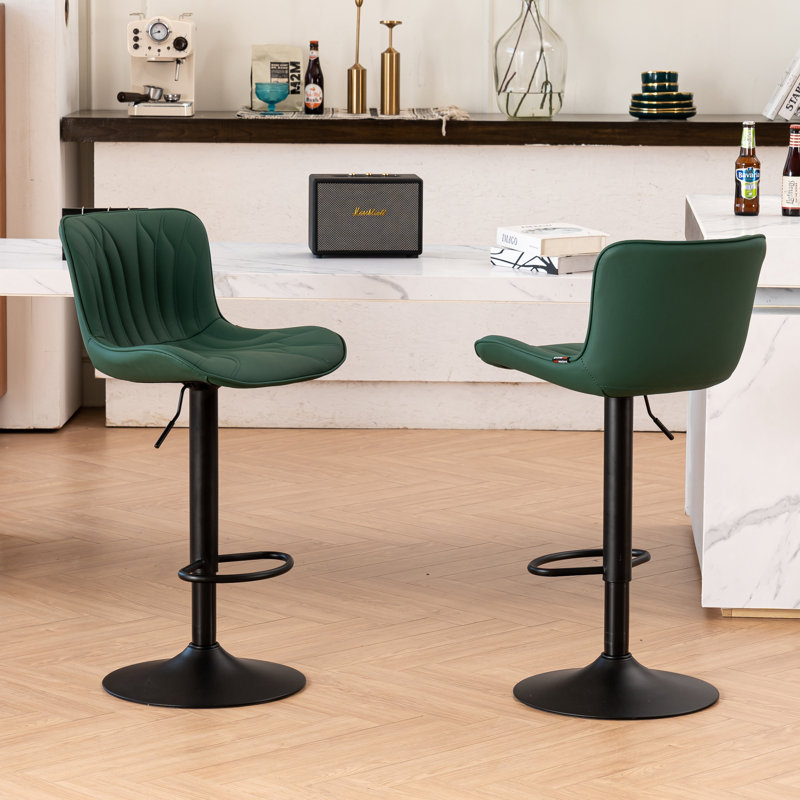 Swivel Upholstered Adjustable Height Counter Stool with Metal Frame, Green