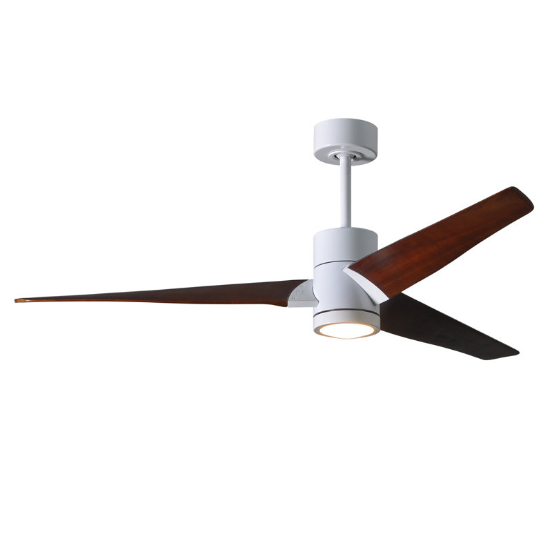 Ceiling Fan with LED Lights, Gloss White, Walnut Tone, 52"