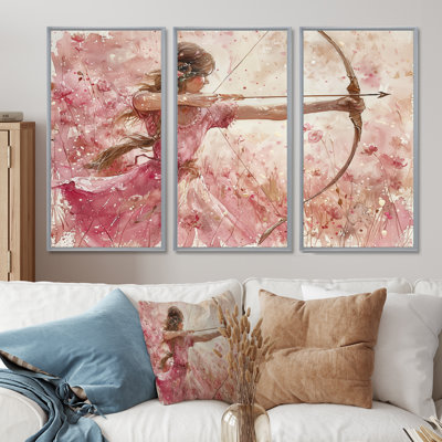 Pink Sagittarius Astrology Cupid - Astronomy Sagittarius Wall Art Living Room Set