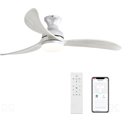 Ventilateur de plafond moderne de 52 pouces avec moteur à courant continu réversible à télécommande à 3 pales en bois massif à intensité variable