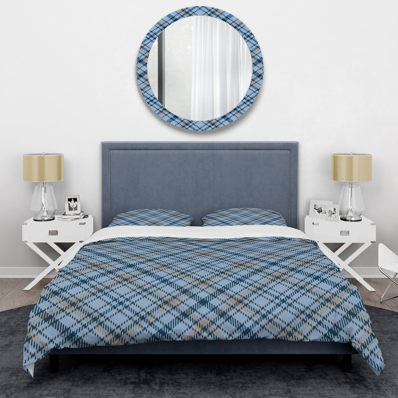 Tartan à carreaux bleus - ensemble de housse de couette abstrait - microfibre de polyester