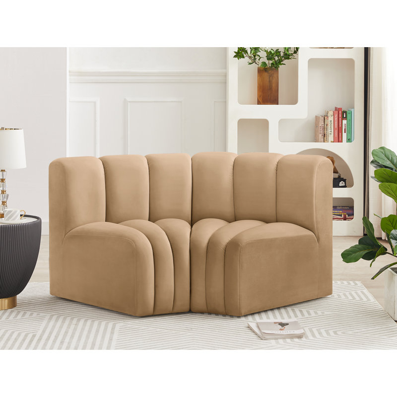 Ivanildo Upholstered Curved Sectional Reversible, Camel Velvet