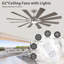 Ventilateur de plafond industriel moderne à 12 pales avec lumière et télécommande pour espaces intérieurs / extérieurs couverts-819087420-819087418-819087415