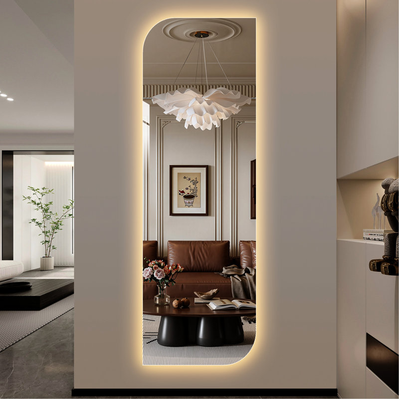 65" X 21" Irregular Shape Led Wall Mirror, 3-Color Dimmable Lighting, Hardwired Or , For Entryway And Bedroom Mirror With Shatter-, Salon