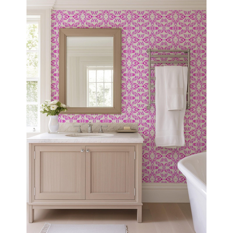 The Blush Label Beverly 10' L x 24" W Wallpaper Roll, Pink, Faux Grasscloth, Non-pasted