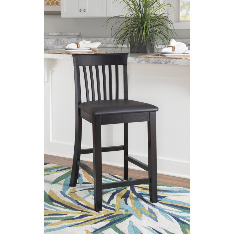 Keyesport Solid Wood Upholstered Seat Counter and Bar Stool, Counter Stool (24" Seat Height), Black, Black