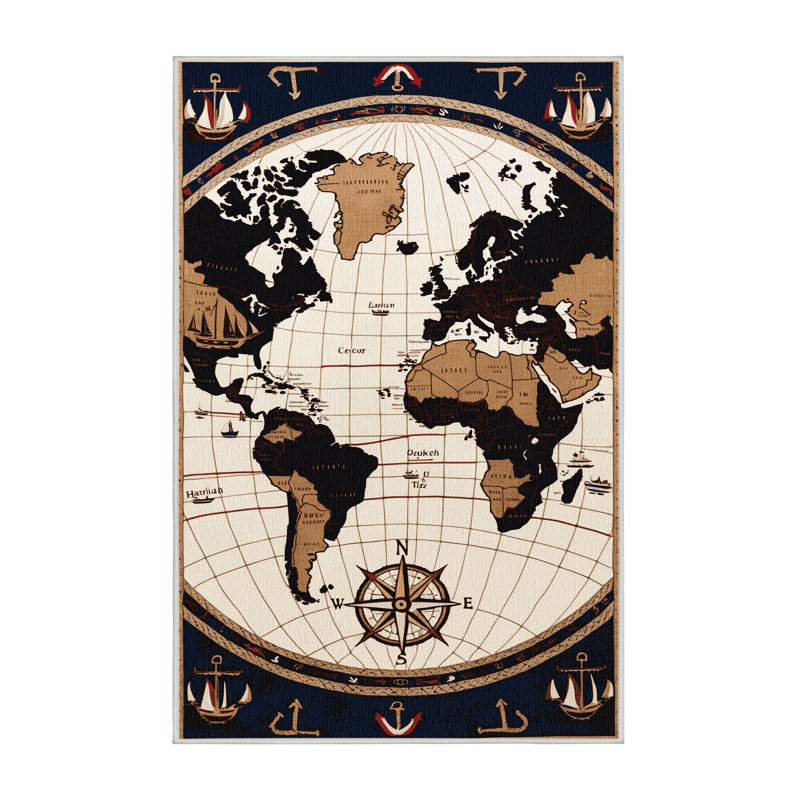  Washable Trading routes Nautical Area Rug, Tapis de couloir 2 pi x 4 pi
