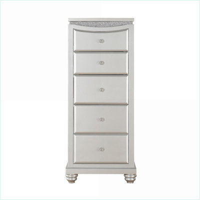 Commodes et amp; Armoires-penderie: Commode à lingerie Maverick Platinum avec 5 tiroirs Miroir rabattable | Argent | Bois synthétique