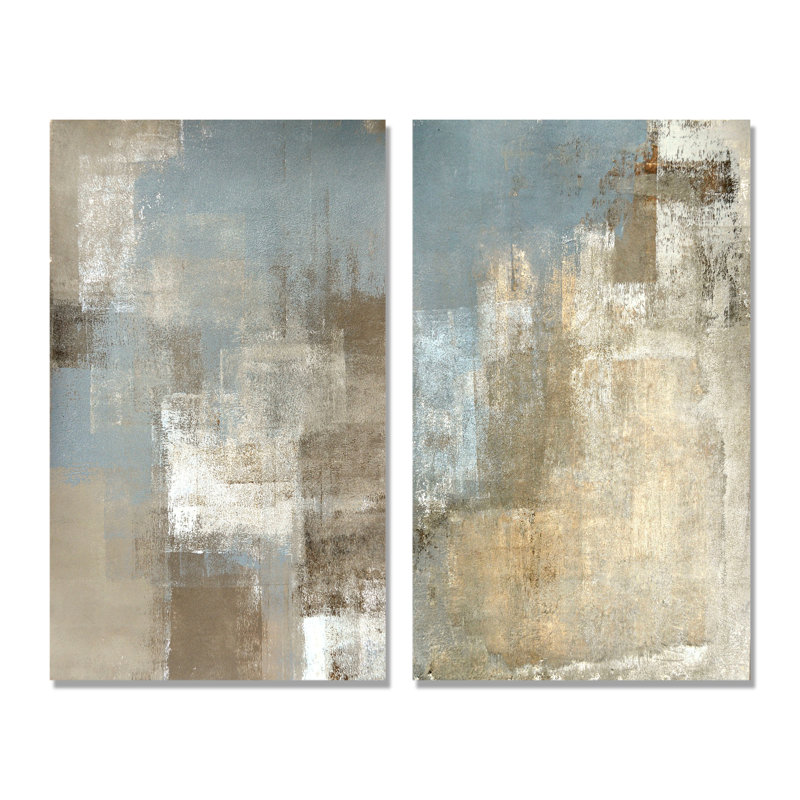 2 Piece Drawing Print Set on Canvas - Grey Meets Brown Abstract Art III, Wrapped Canvas, 40" H x 40" W x 1" D
